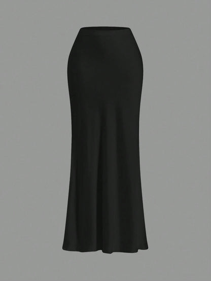 Opulessa Black Fall And Winter Elegant Solid Color Woven High Waist Mermaid Hem Skirt For Women,Business Casual Office,Summer Classy Party Club Outfits