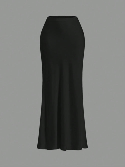 Opulessa Black Fall And Winter Elegant Solid Color Woven High Waist Mermaid Hem Skirt For Women,Business Casual Office,Summer Classy Party Club Outfits