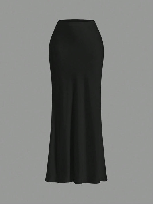 Opulessa Black Fall And Winter Elegant Solid Color Woven High Waist Mermaid Hem Skirt For Women,Business Casual Office,Summer Classy Party Club Outfits