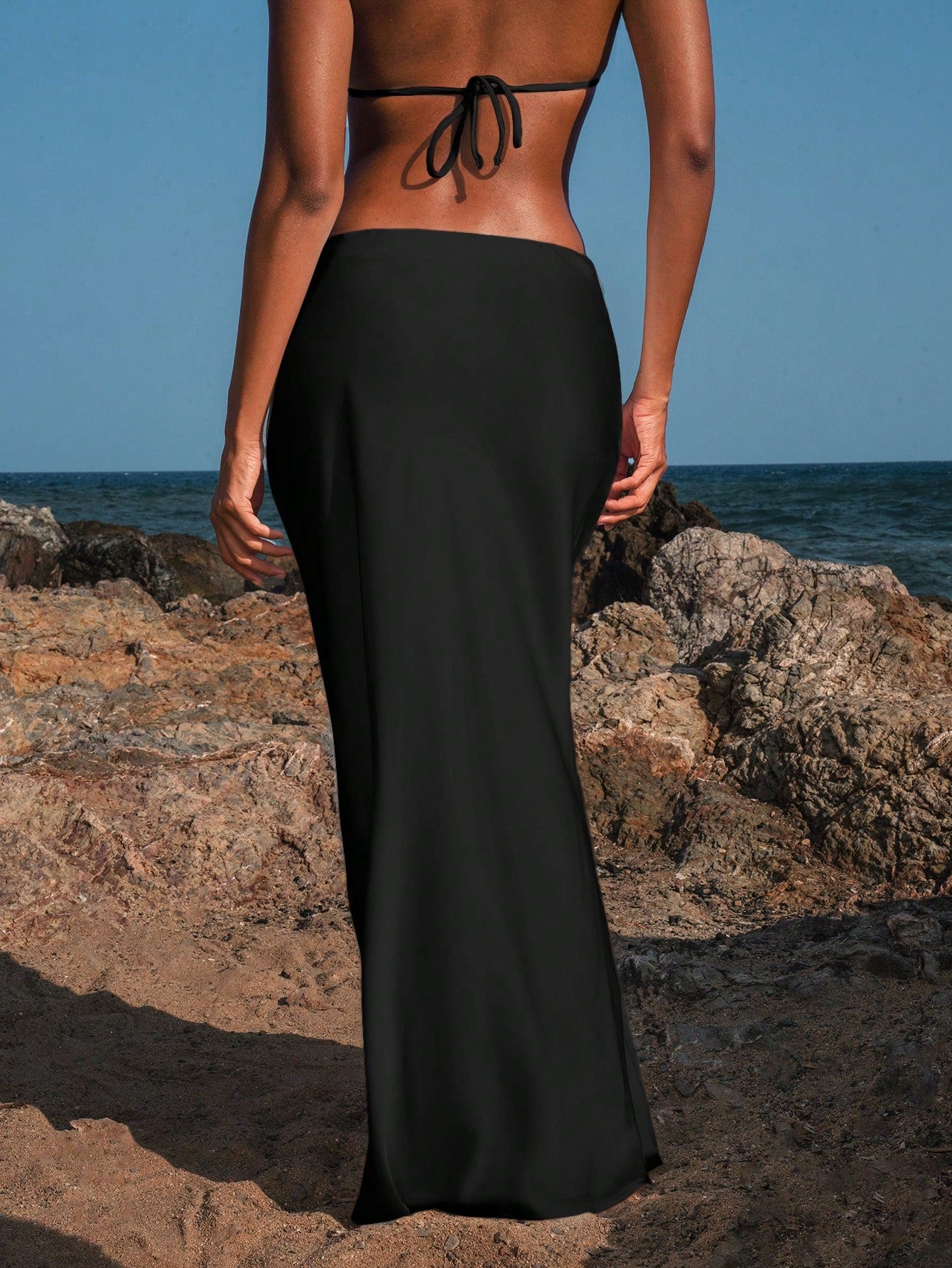 Opulessa Black Fall And Winter Elegant Solid Color Woven High Waist Mermaid Hem Skirt For Women,Business Casual Office,Summer Classy Party Club Outfits