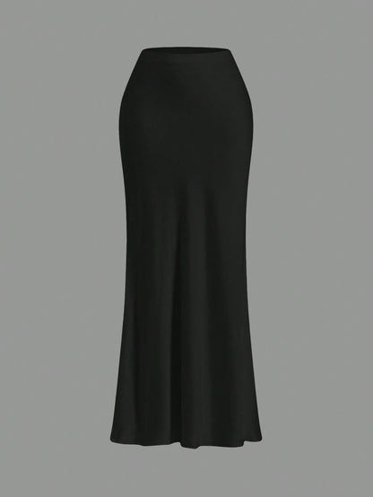 Opulessa Black Fall And Winter Elegant Solid Color Woven High Waist Mermaid Hem Skirt For Women,Business Casual Office,Summer Classy Party Club Outfits