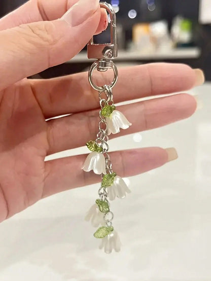 Orchid Faux Pearl Tassel Keychain, Backpack Charm & Car Key Pendant, Earphone Case Accessory, Cute Goth Y2K Gift For Women, Suitable For Birthday, Gra
