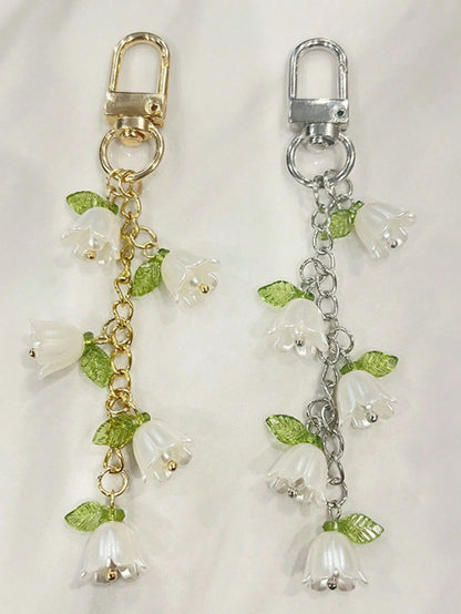 Orchid Faux Pearl Tassel Keychain, Backpack Charm & Car Key Pendant, Earphone Case Accessory, Cute Goth Y2K Gift For Women, Suitable For Birthday, Gra