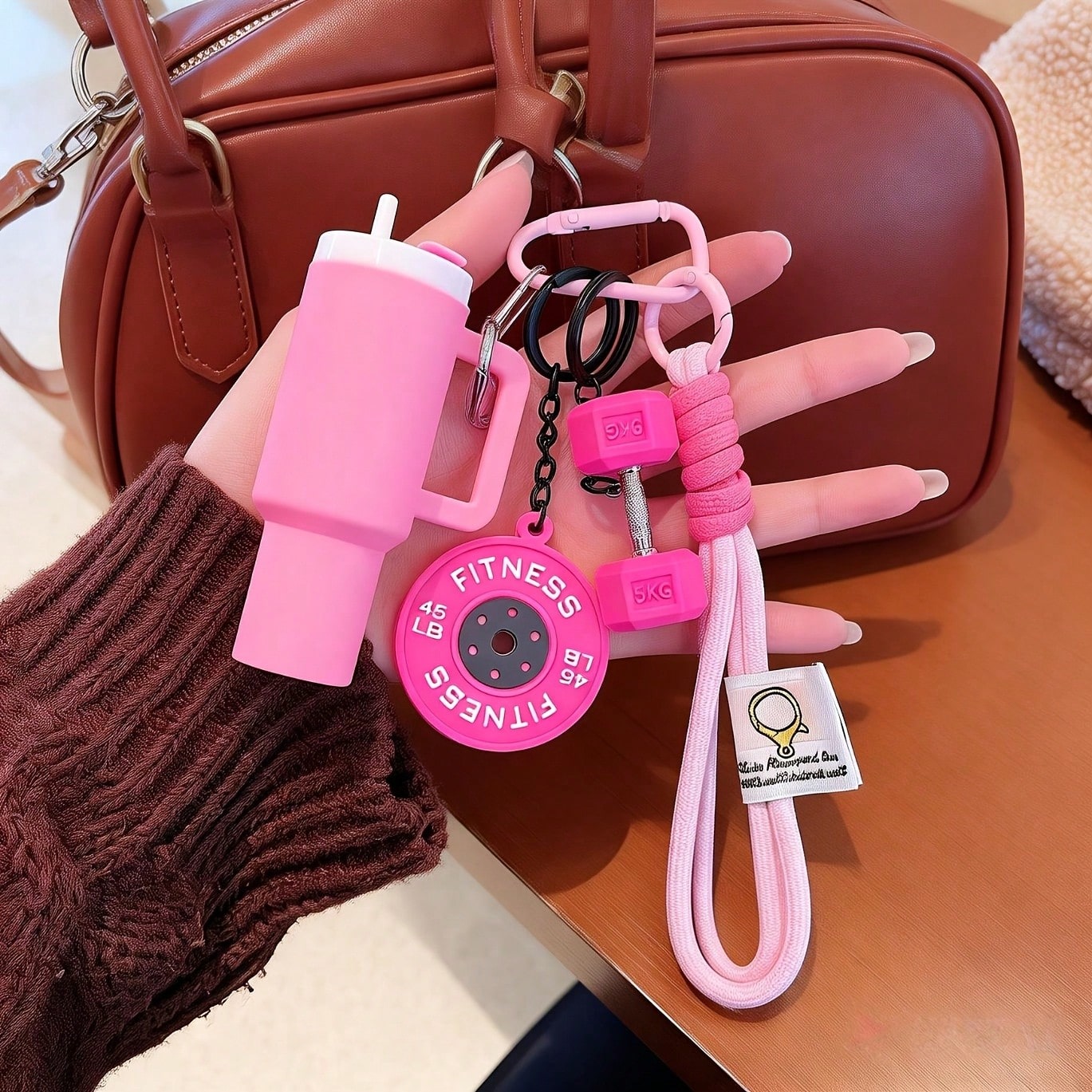 [Original Handmade] Mini Water Bottle Keychain, Braided Rope Keychain/Wrist Accessory, 3D Earphone Accessory, Car Key Anti-Loss Chain, Exquisite Girls Earphone Decoration, Women's Summer Charm Bag Pen