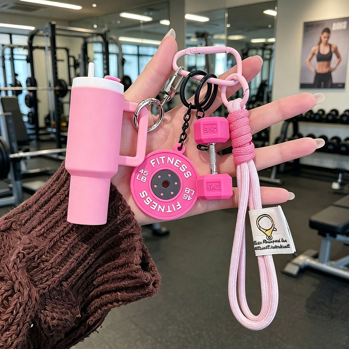 [Original Handmade] Mini Water Bottle Keychain, Braided Rope Keychain/Wrist Accessory, 3D Earphone Accessory, Car Key Anti-Loss Chain, Exquisite Girls Earphone Decoration, Women's Summer Charm Bag Pen