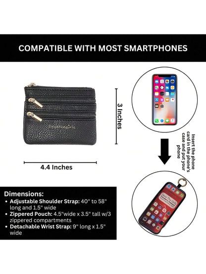 Original Phone Strap (Leopard- Black Pouch) – Crossbody Phone Strap Chain With Zipper Wallet Pouch – Phone Lanyard With Zippered Pouch Compatible With Android And Most Smartphone,Gifts For Mother, Fa