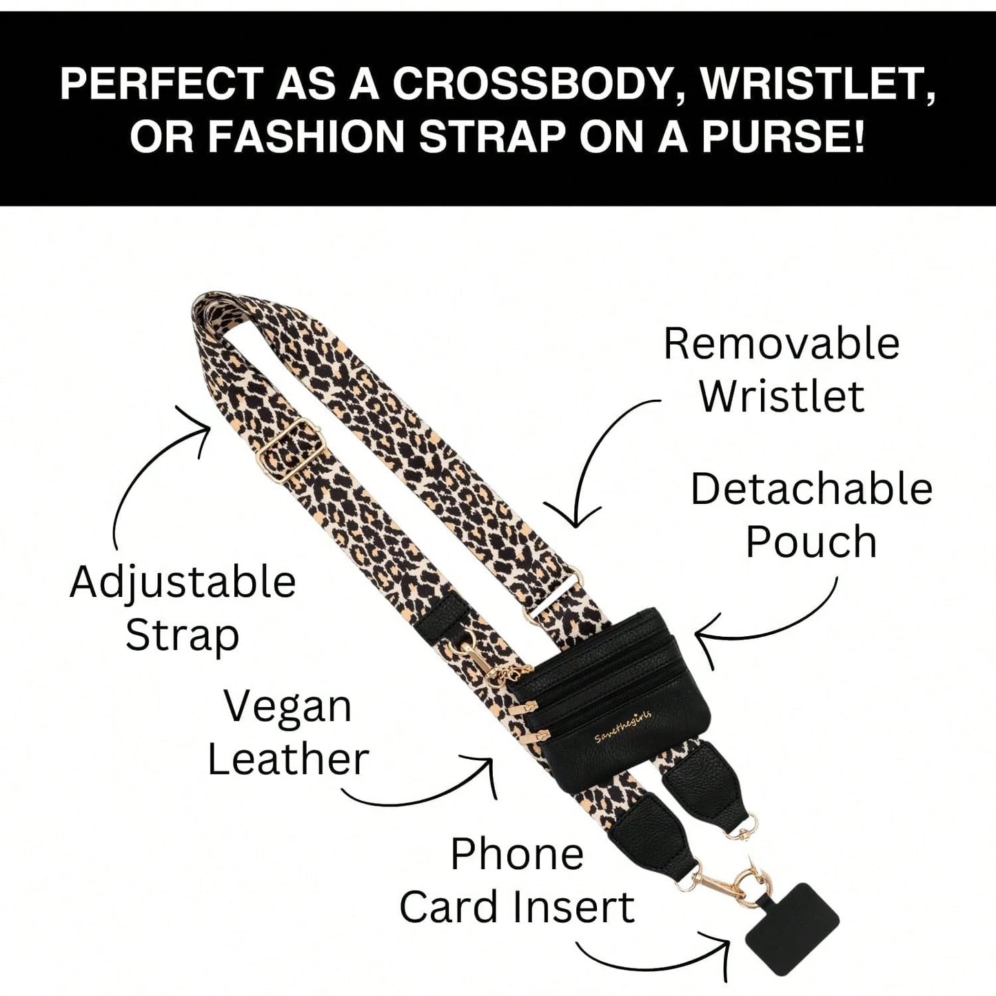 Original Phone Strap (Leopard- Black Pouch) – Crossbody Phone Strap Chain With Zipper Wallet Pouch – Phone Lanyard With Zippered Pouch Compatible With Android And Most Smartphone,Gifts For Mother, Fa