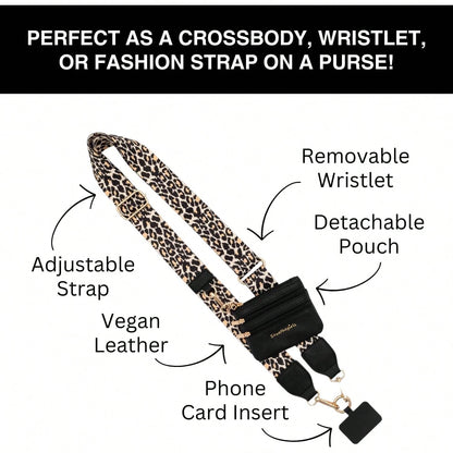 Original Phone Strap (Leopard- Black Pouch) – Crossbody Phone Strap Chain With Zipper Wallet Pouch – Phone Lanyard With Zippered Pouch Compatible With Android And Most Smartphone,Gifts For Mother, Fa