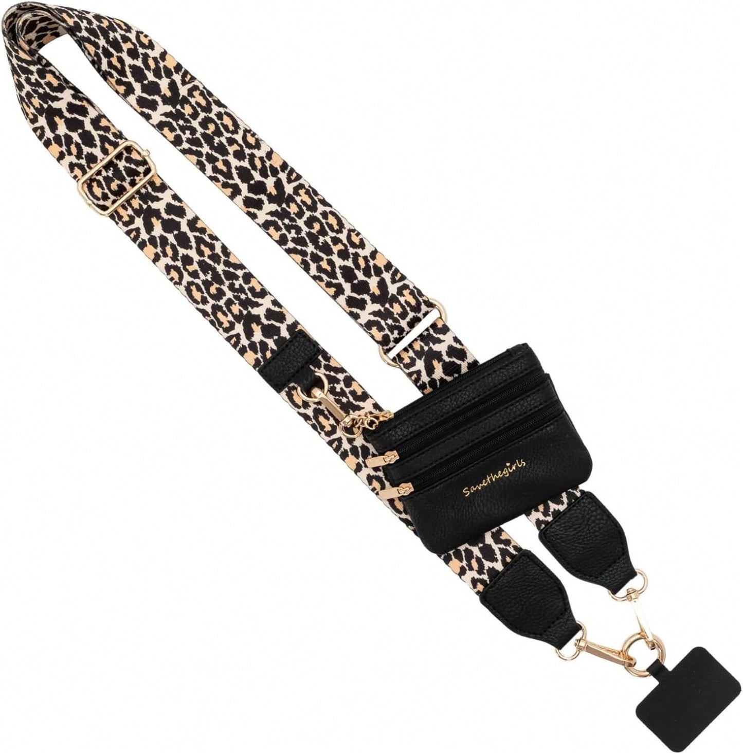 Original Phone Strap (Leopard- Black Pouch) – Crossbody Phone Strap Chain With Zipper Wallet Pouch – Phone Lanyard With Zippered Pouch Compatible With Android And Most Smartphone,Gifts For Mother, Fa