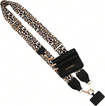 Original Phone Strap (Leopard- Black Pouch) – Crossbody Phone Strap Chain With Zipper Wallet Pouch – Phone Lanyard With Zippered Pouch Compatible With Android And Most Smartphone,Gifts For Mother, Fa
