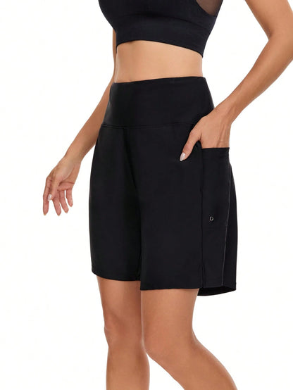 OUTBALL Women's 7" High Waisted Long Swim Board Shorts Quick Dry Beach Swimming Shorts With Liner And Pockets