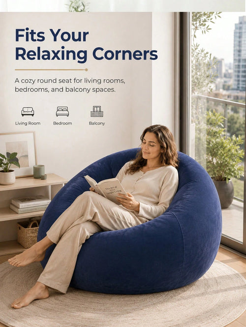 Oversized Inflatable Lazy Sofa Chair, Soft Flocked Round Air Couch With Wide Backrest And Deep Seating, Navy Blue Lounge Chair For Adults Teens, Gaming Room Bedroom Apartment Movie Night Floor Seating