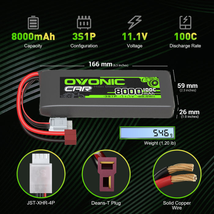 Ovonic 100C 11.1V 8000mAh 3S LiPo Battery with Deans(T) & XT60 Plug