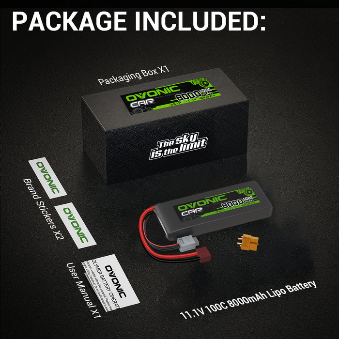 Ovonic 100C 11.1V 8000mAh 3S LiPo Battery with Deans(T) & XT60 Plug