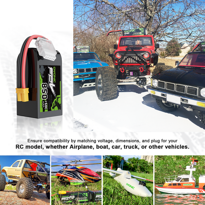 OVONIC 11.1V 150C 850mAh 4S LiPo Battery with XT30 Plug for 4S FPV Cinewhoop & Racing Drones