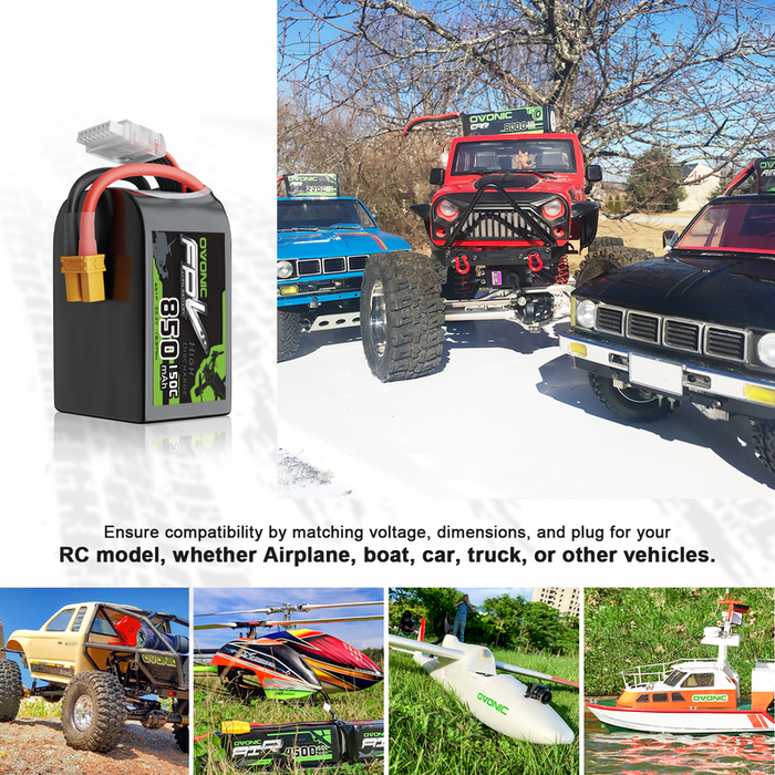 OVONIC 11.1V 150C 850mAh 6S LiPo Battery with XT30 Plug for 90-180mm Brushless FPV Drones Cinelog & Protek25