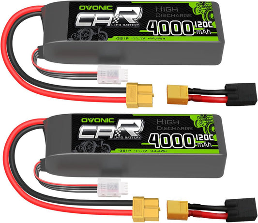 OVONIC 11.1V 3S LiPo Battery 4000mAh 120C with TRA Plug for 1/10 Scale RC Cars & Trucks