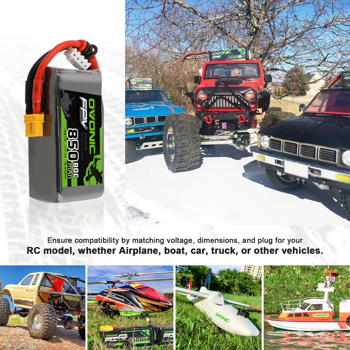 Ovonic 11.1V 850mAh 3S 80C Lipo Battery with XT30 Plug for 150 to 210mm FPV