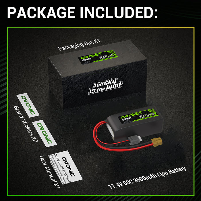 Ovonic 11.1V 3600mAh 60C 3S LiHV Battery with XT60 Plug for 1/10 Rock Crawler