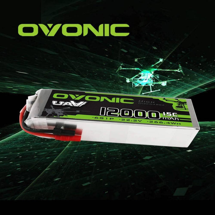 Ovonic 12000mAh 22.2V 6S 15C Lipo Battery with AS150 Plug for UAV Agriculture Drone - Ampow