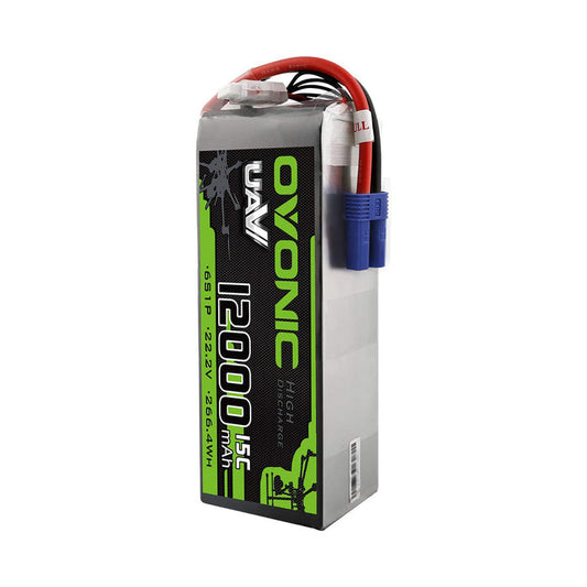 Ovonic 12000mAh 22.2V 6S 15C Lipo Battery with EC5 Plug for UAV Drone - Ampow