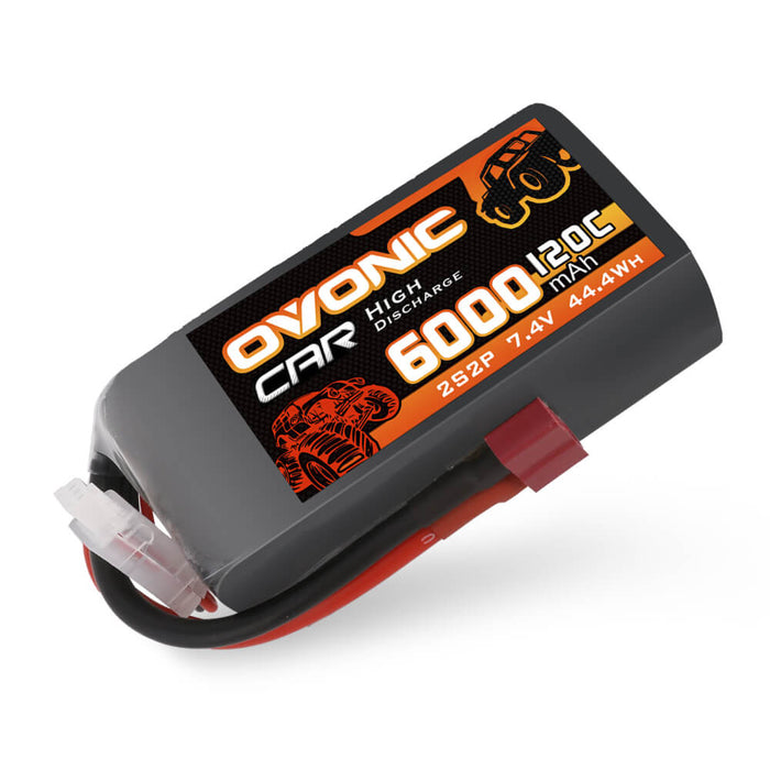 Ovonic 120C 2S2P 6000mAh 7.4V LiPo Battery for RC Car - Deans Plug