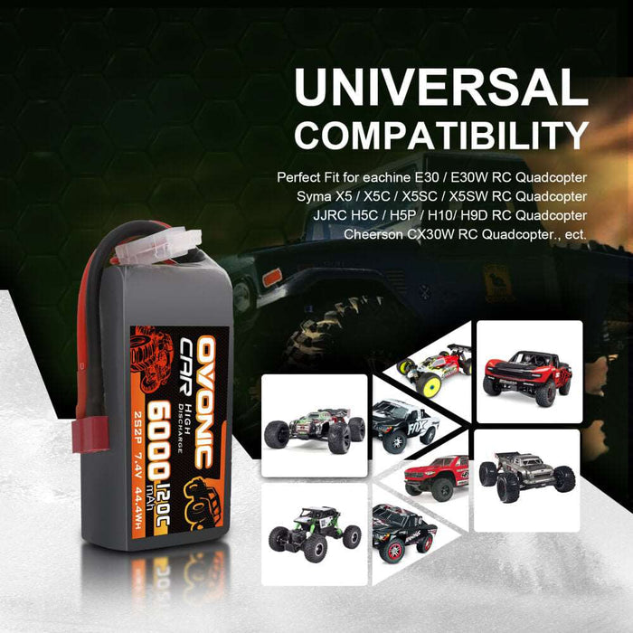 Ovonic 120C 2S2P 6000mAh 7.4V LiPo Battery for RC Car - Deans Plug