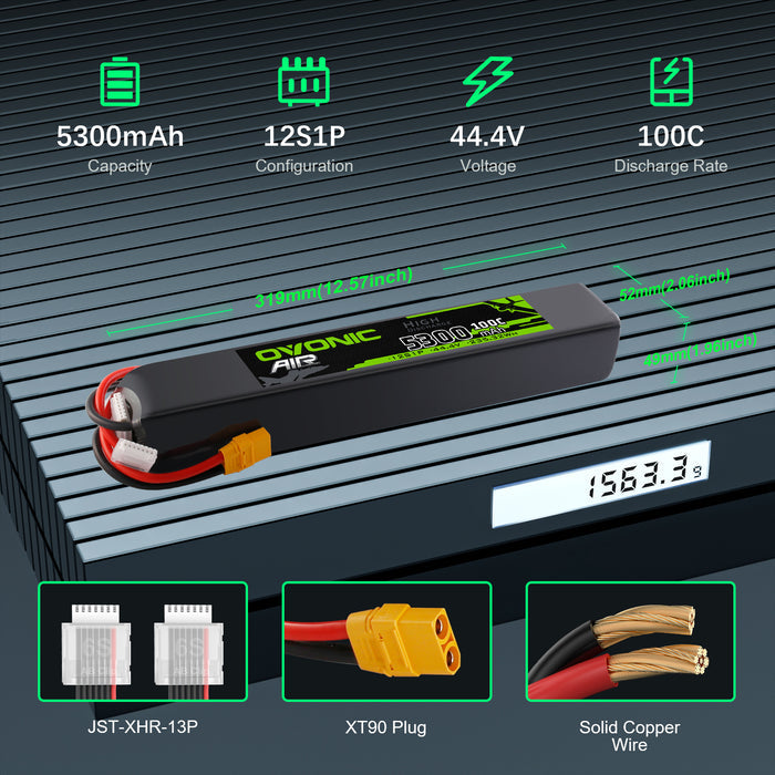 Ovonic 12S 5300mAh 100C 44.4V LiPo Battery w/XT90 Plug