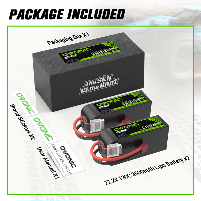 OVONIC 130C 3500mAh 22.2V 6S LiPo Battery with Deans Plug for 1/8 & 1/10 scale RC Car Truck RC Aircraft