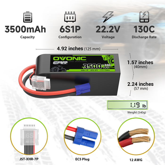 OVONIC 6S LiPo Battery 3500mAh 22.2V 130C RC Battery with EC5 Connector