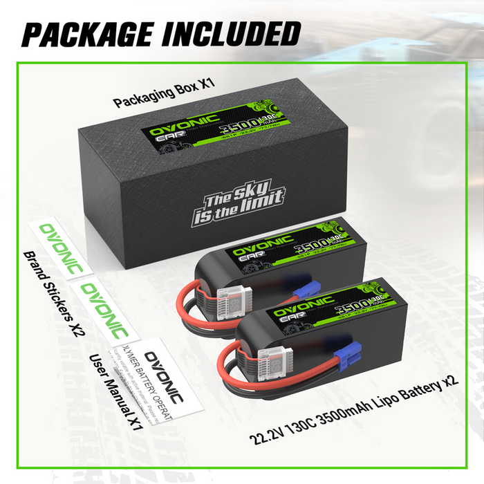 OVONIC 130C 3500mAh 22.2V 6S LiPo Battery with EC5 Plug for 6S 1/8 & 1/10 scale RC Car Truck RC Airplane