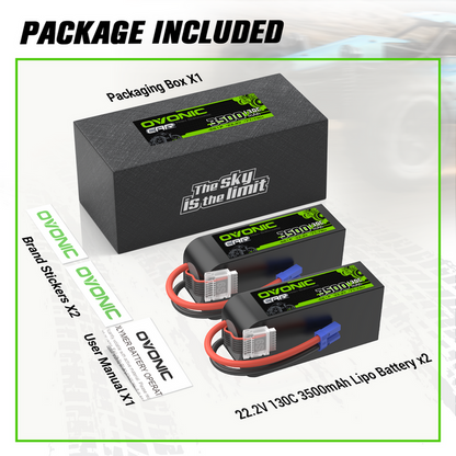 OVONIC 130C 3500mAh 22.2V 6S LiPo Battery with EC5 Plug for 6S 1/8 & 1/10 scale RC Car Truck RC Airplane