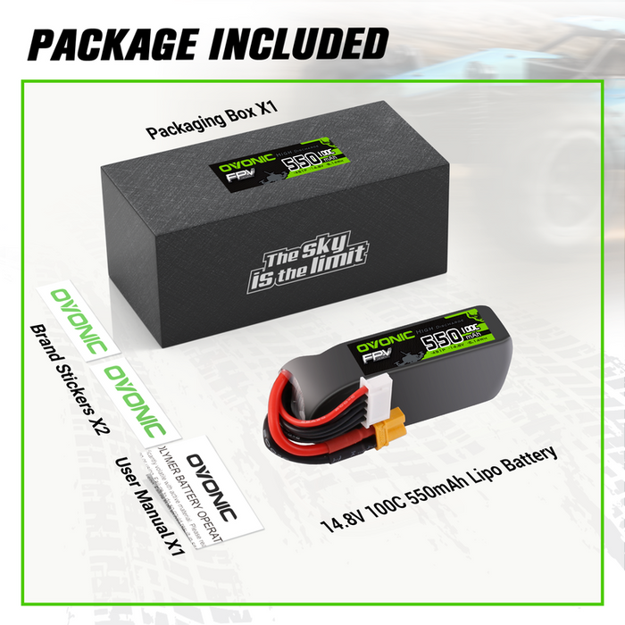 OVONIC 14.8V 100C 550mAh 4S LiPo Battery with XT30 Plug for FPV Ceniwhoops