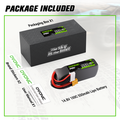 OVONIC 14.8V 100C 550mAh 4S LiPo Battery with XT30 Plug for FPV Ceniwhoops