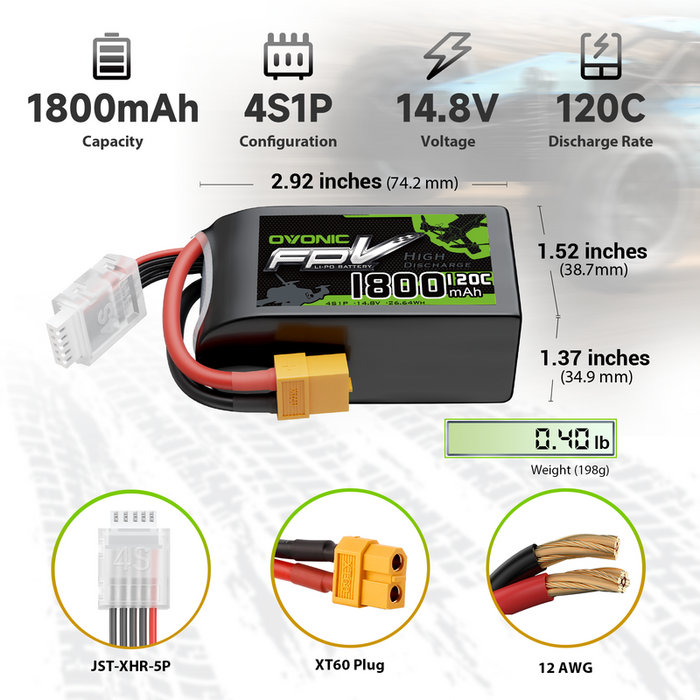 OVONIC 1800mAh 4S 120C 14.8V R-Line Version 3.0 Lipo Battery with XT60 Plug