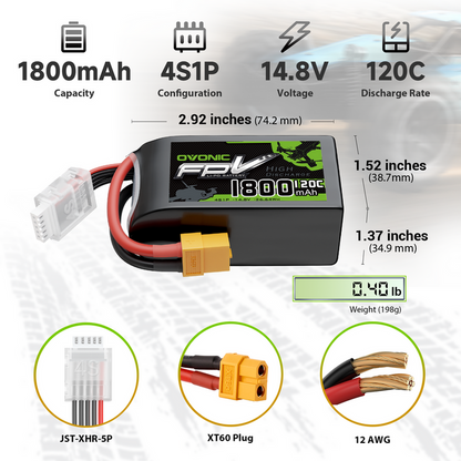 OVONIC 1800mAh 4S 120C 14.8V R-Line Version 3.0 Lipo Battery with XT60 Plug