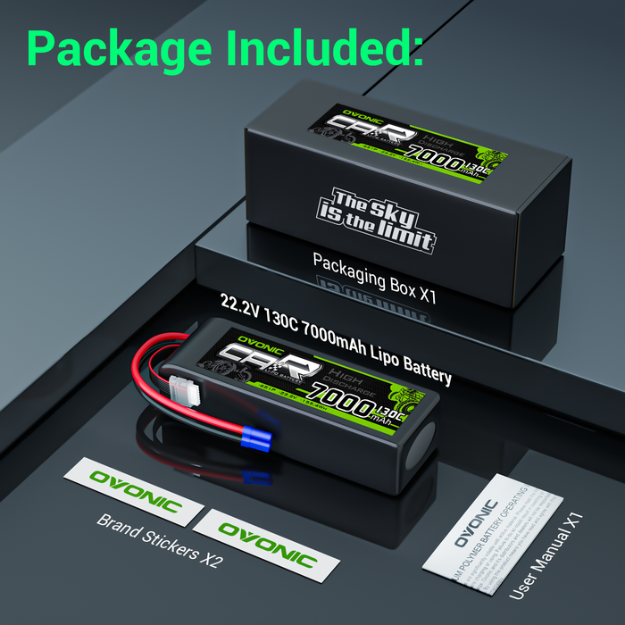 OVONIC 22.2V 7000mAh 130C 6S Softcase LiPo Battery Pack with EC5 Connector for 1/8 Scale RC Cars, EDF Jets, Boats, and Heavy-Lift Multirotors