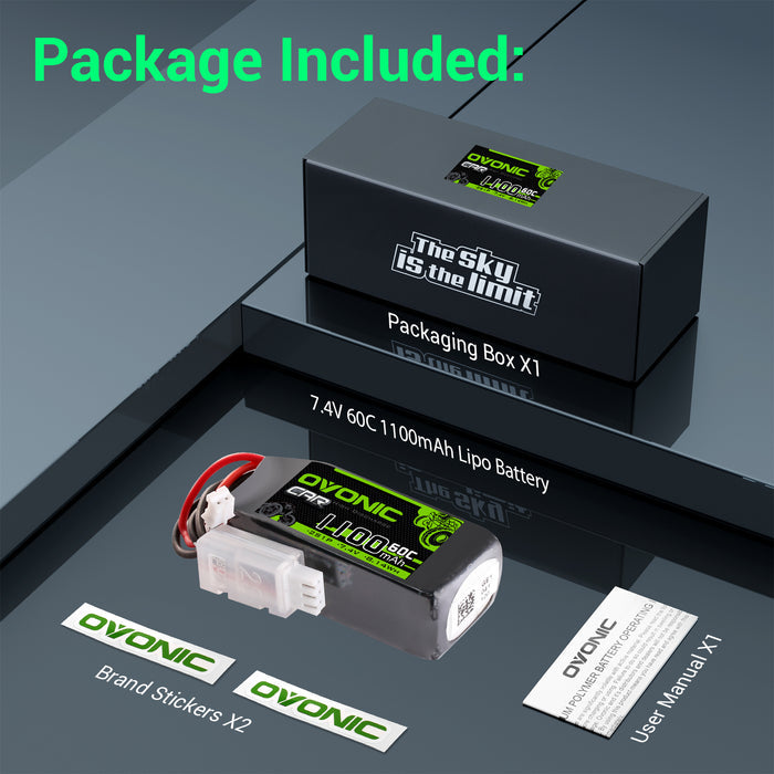 Ovonic 2S 1100mAh 60C 7.4V LiPo Battery w/JSTPHR Plug
