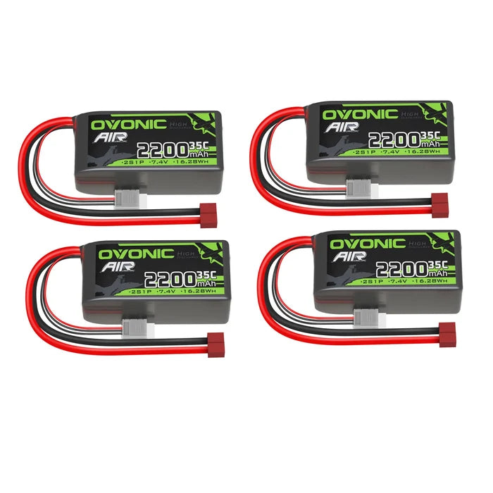 OVONIC 2S 2200mAh 7.4V 35C LiPo Battery Pack Short Size w/ Deans Plug for RC Airplanes & 1/14 Scale RC Cars - Ideal for Trainer Planes & 450 Class Helicopters