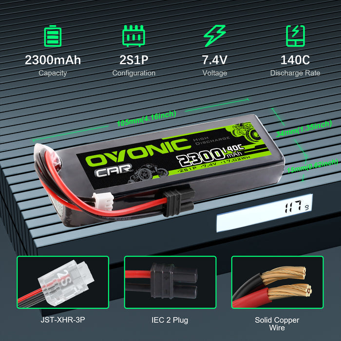 Ovonic 2S 2300mAh 140C 7.4V LiPo Battery w/IEC2 Plug