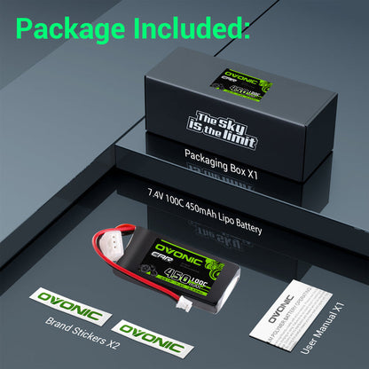 Ovonic 2S 450mAh 100C 7.4V LiPo Battery w/PH2.0 Plug