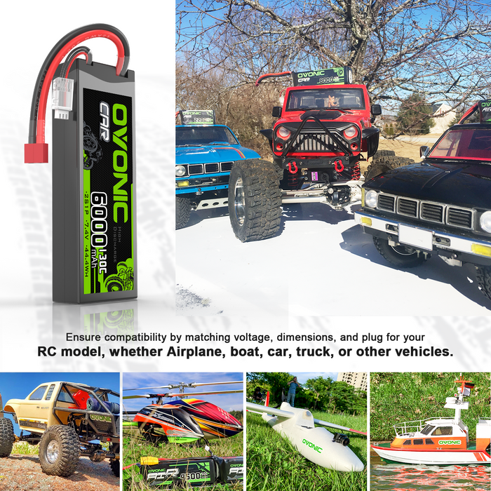 OVONIC 2S 6000mAh 7.4V 130C Hardcase LiPo Battery with Deans Plug for 1/10 Scale RC Car Truck RC Plane