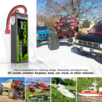 OVONIC 2S 6000mAh 7.4V 130C Hardcase LiPo Battery with Deans Plug for 1/10 Scale RC Car Truck RC Plane