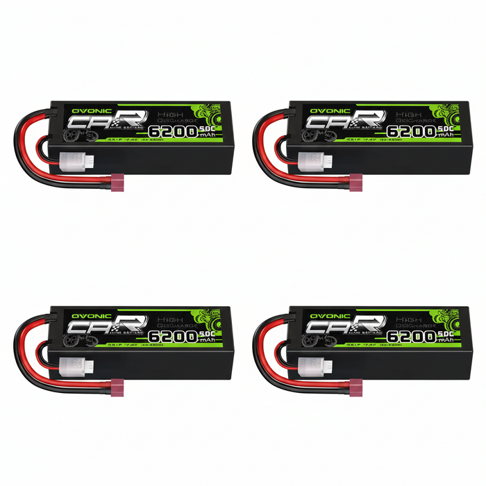 Ovonic 2S 6200mAh 50C 7.4V Hardcase LiPo Battery with Deans Plug for 1/8 1/10 Scale RC Cars, Trucks & Buggies (2/4 Pack)