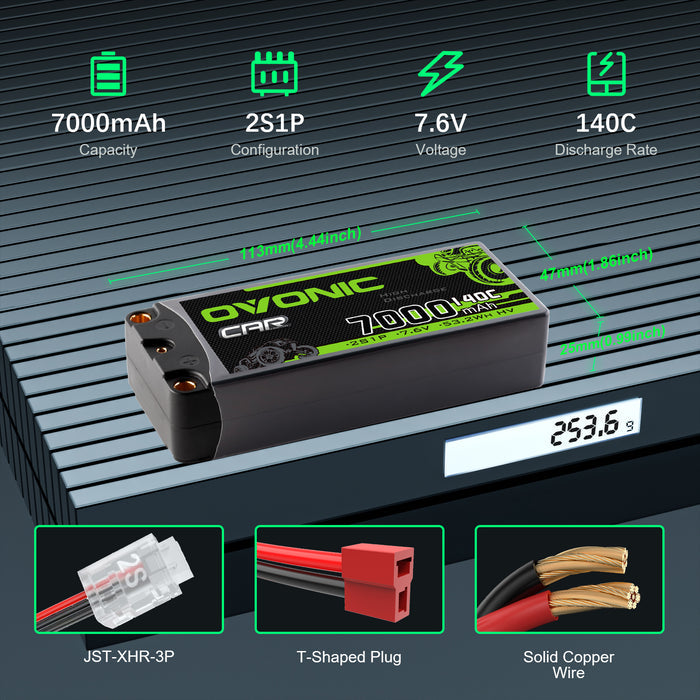 Ovonic 2S 7000mAh 140C 7.6V Hardcase LiHV Battery w/5.0mm Bullet Plug
