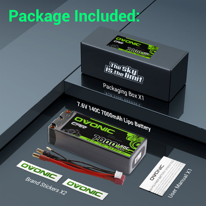 Ovonic 2S 7000mAh 140C 7.6V Hardcase LiHV Battery w/5.0mm Bullet Plug