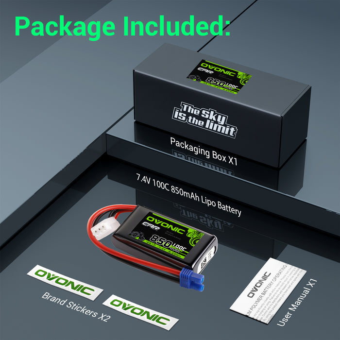 Ovonic 2S 850mAh 100C 7.4V LiPo Battery w/EC2 Plug