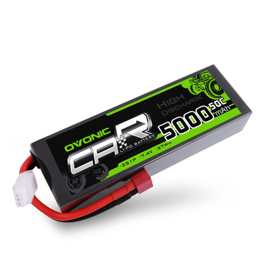 OVONIC 2S LiPo Battery 7.4V 5000mAh 50C Hardcase Deans Plug for 1/10 Scale RC Cars, HPI Racing Compatible (2Pcs/1Pcs)