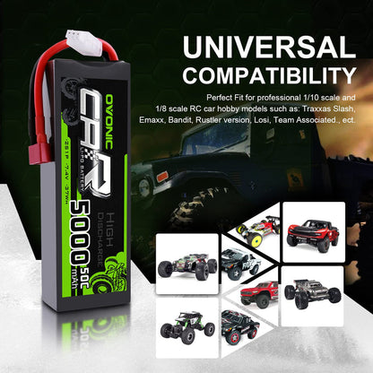 OVONIC 2S LiPo Battery 7.4V 5000mAh 50C Hardcase Deans Plug for 1/10 Scale RC Cars, HPI Racing Compatible (2Pcs/1Pcs)