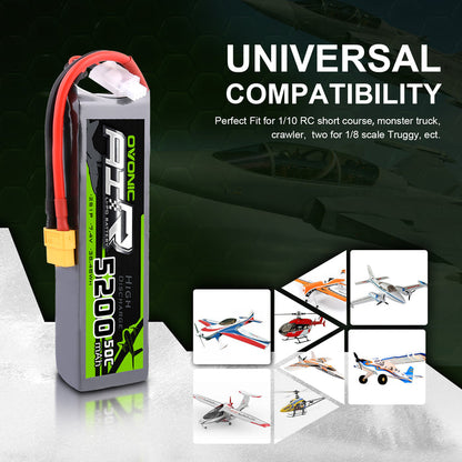 OVONIC 2S LiPo Battery Pack 5200mAh 50C 7.4V with XT60 Plug for 1/8 Scale RC Cars RC Truck RC Buggy